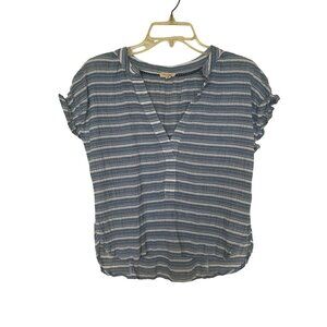 Anthropologie Pilcro Womens Short-Sleeve Striped Top Smock Sleeve Medium Petite